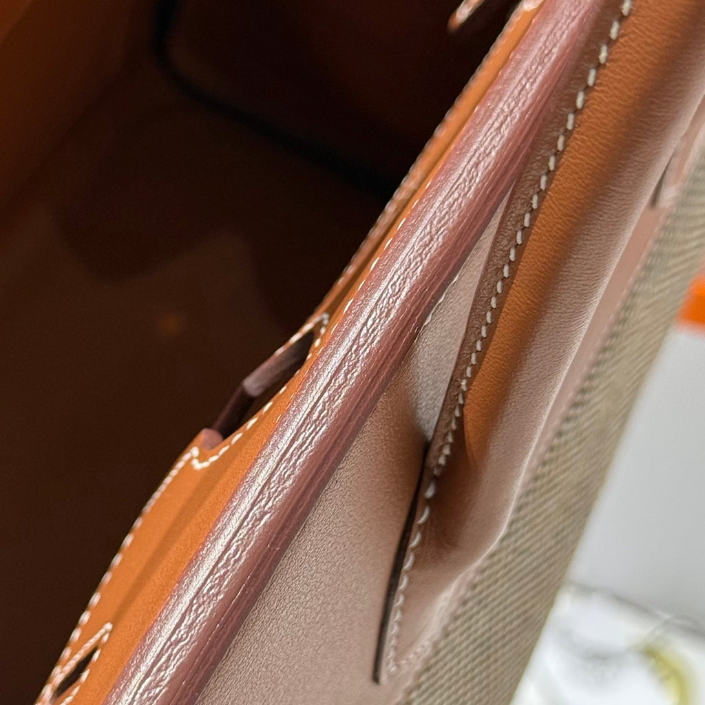 HERMES QUADRILLE BIRKIN 30CM IN GOLD SWIFT CALFSKIN AND BLACK/WHITE/BROWN TOILE CANVAS