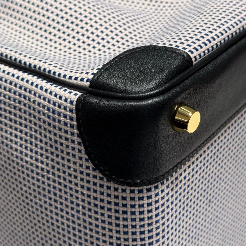 HERMES QUADRILLE BIRKIN 30CM IN BLACK SWIFT CALFSKIN WHITE BLUE PINK PLAID TOILE CANVAS