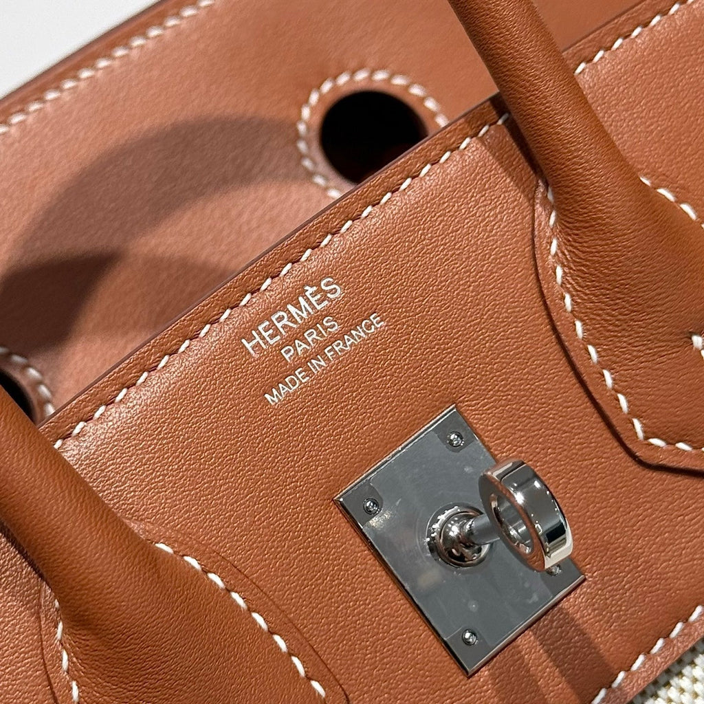 HERMES BIRKIN 25CM IN VEAU BARENIA SWIFT CALFSKIN ERCU TOILE CANVAS