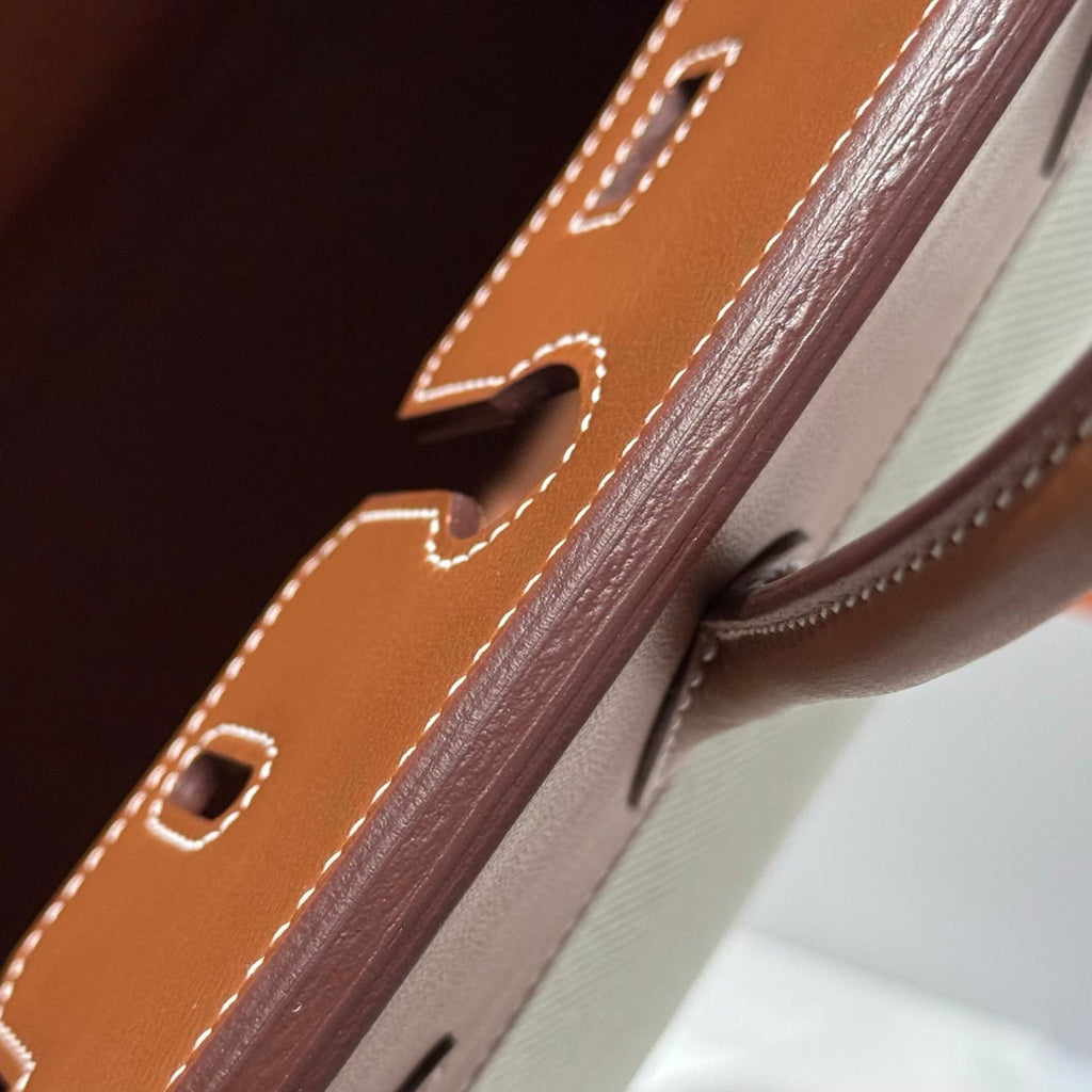 HERMES BIRKIN 25CM IN VEAU BARENIA SWIFT CALFSKIN ERCU TOILE CANVAS
