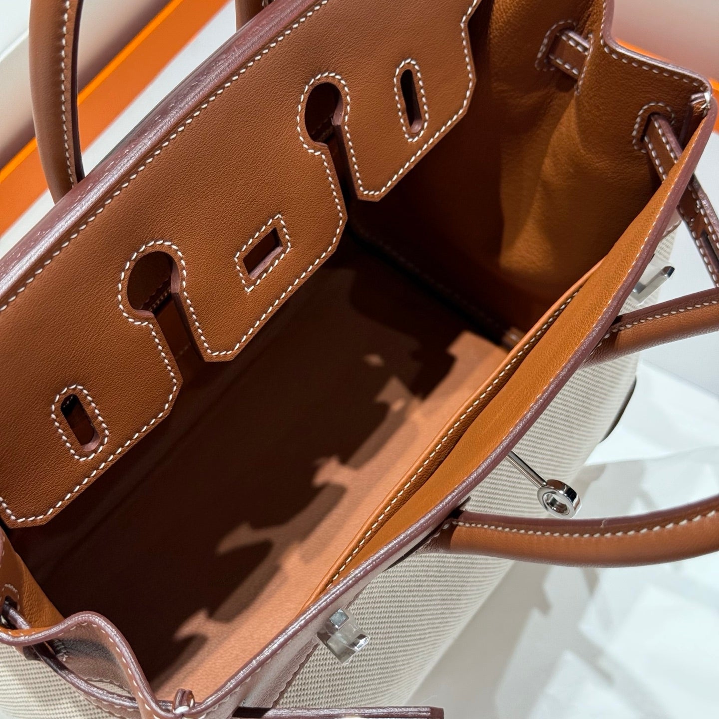 HERMES BIRKIN 25CM IN VEAU BARENIA SWIFT CALFSKIN ERCU TOILE CANVAS