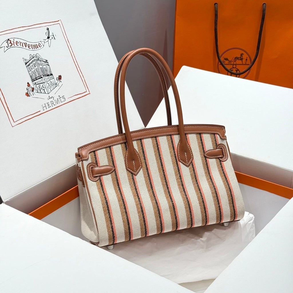 HERMES BIRKIN SHOULDER 29 IN GOLD CALFSKIN ÉCRU/BEIGE/FAUVE/ROSE POP/NOIR EMBROIDERY CANVAS