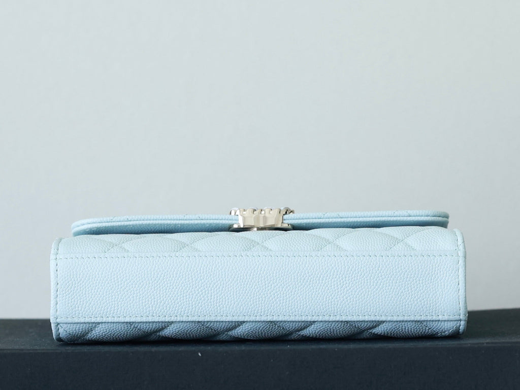 CHANEL 25S KELLY IN PASTEL BLUE LAMBSKIN WITH SILVER HARDWARE