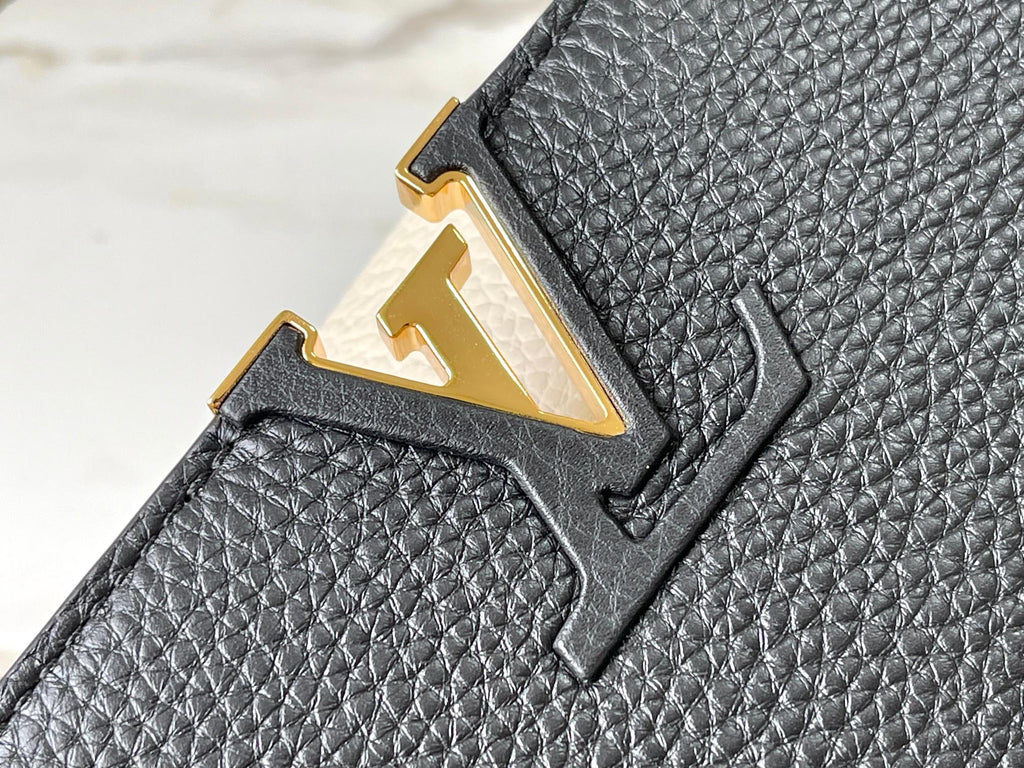 LOUIS VUITTON CAPUCINES BB 27 IN BLACK MIX WHITE TAURILLON GOLD HARDWARE