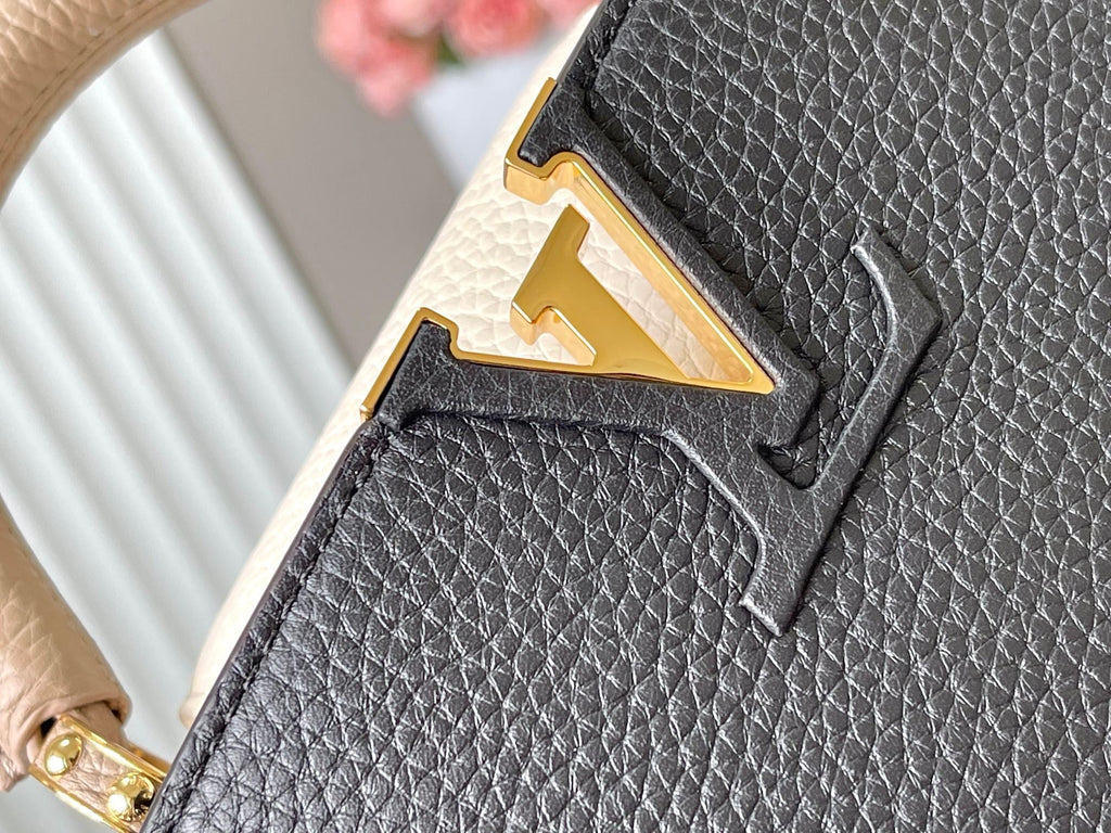 LOUIS VUITTON CAPUCINES MINI 21 IN BLACK MIX WHITE TAURILLON GOLD HARDWARE