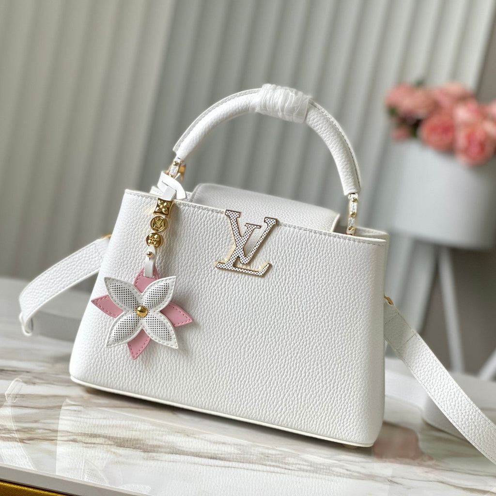 LOUIS VUITTON CAPUCINES BB 27 IN WHITE TAURILLON GOLD HARDWARE