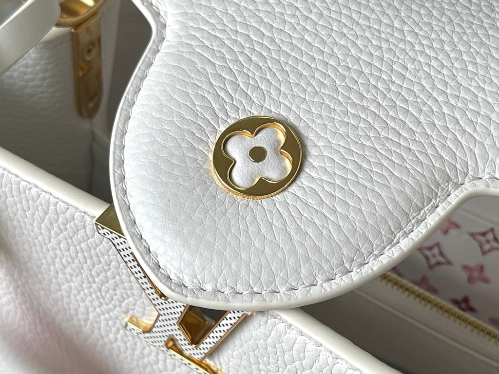 LOUIS VUITTON CAPUCINES BB 27 IN WHITE TAURILLON GOLD HARDWARE