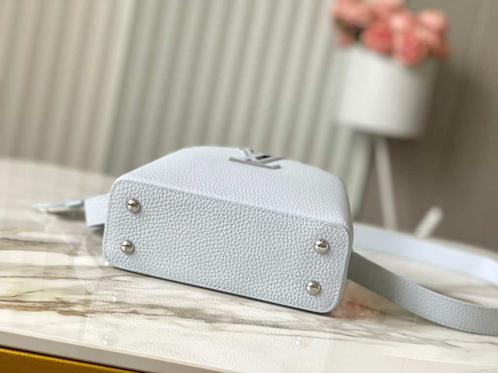 LOUIS VUITTON CAPUCINES MINI 21 IN CHROME GRAY TAURILLON SILVER HARDWARE
