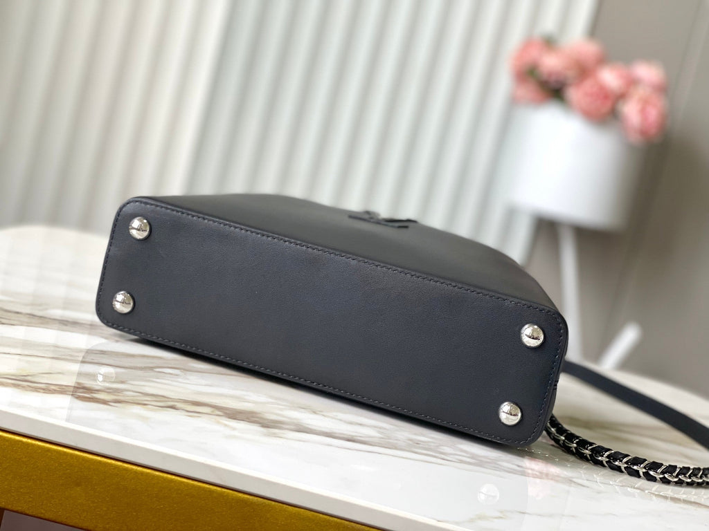 LOUIS VUITTON CAPUCINES EAST-WEST 30 IN BLACK SHEEPSKIN CRYSTAL AND SILVER HARDWARE