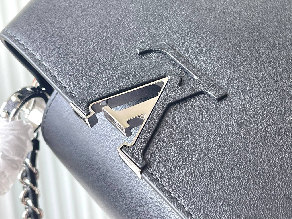 LOUIS VUITTON CAPUCINES EAST-WEST MINI 22 IN BLACK SHEEPSKIN CRYSTAL AND SILVER HARDWARE