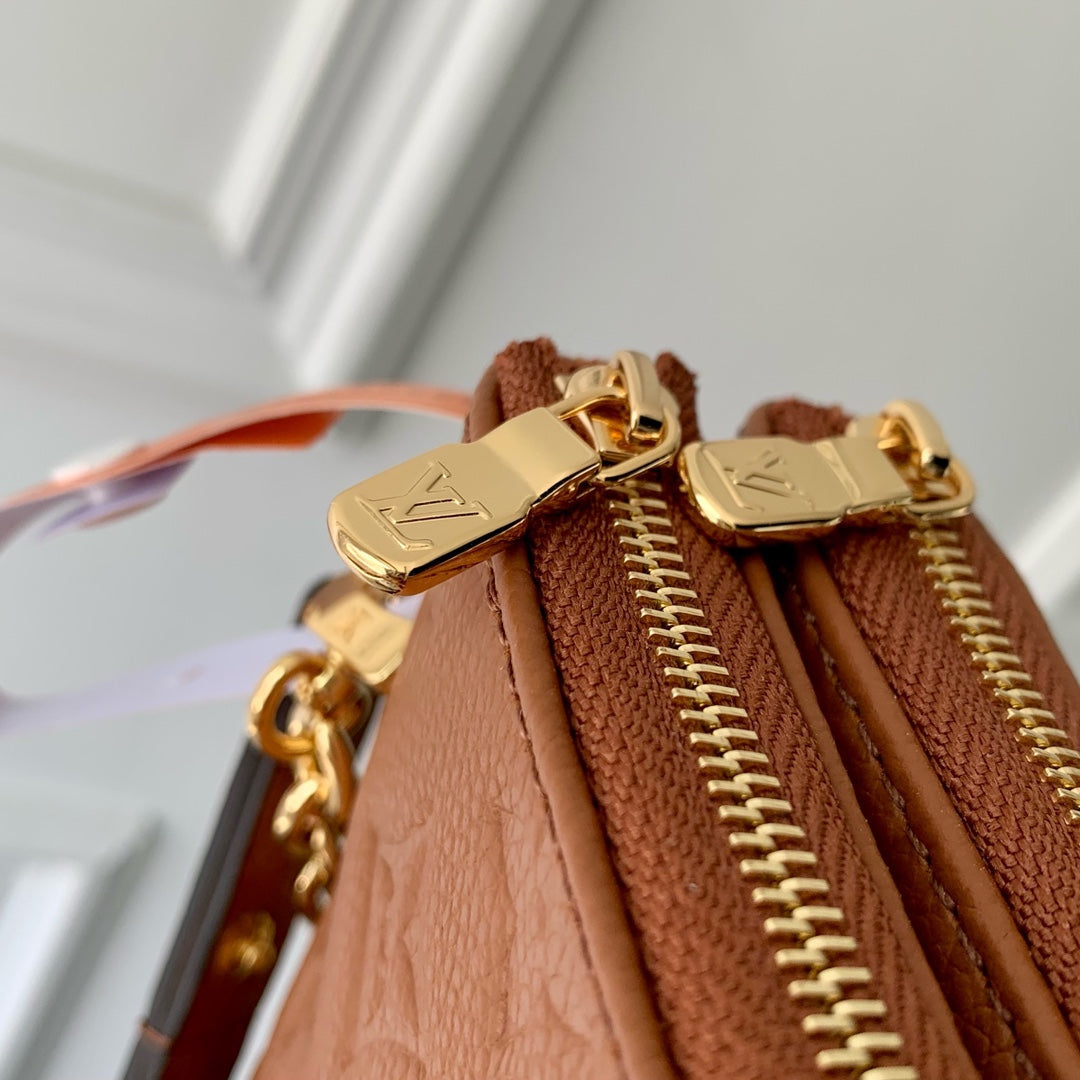 LOUIS VUITTON LIV POCHETTE BAG 24 IN COGNAC BROWN MONOGRAM EMPREINTE LEATHER