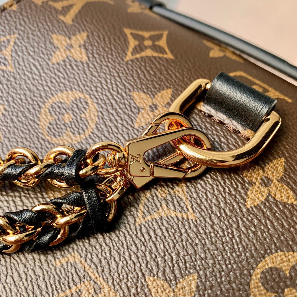 LOUIS VUITTON POCHETTE MÉTIS 20 IN BROWN MONOGRAM AND MONOGRAM REVERSE CANVAS GOLD BUCKLE