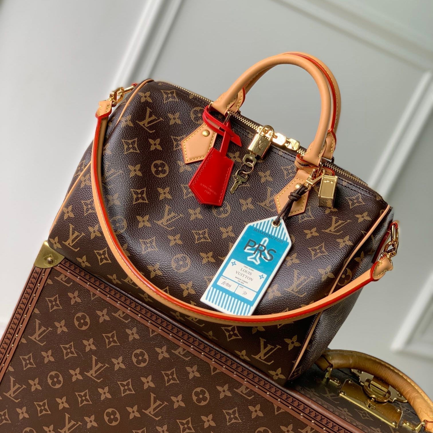 LOUIS VUITTON SPEEDY 30 SOFT CRAFTY IN BROWN MONOGRAM CALFSKIN RED TAG