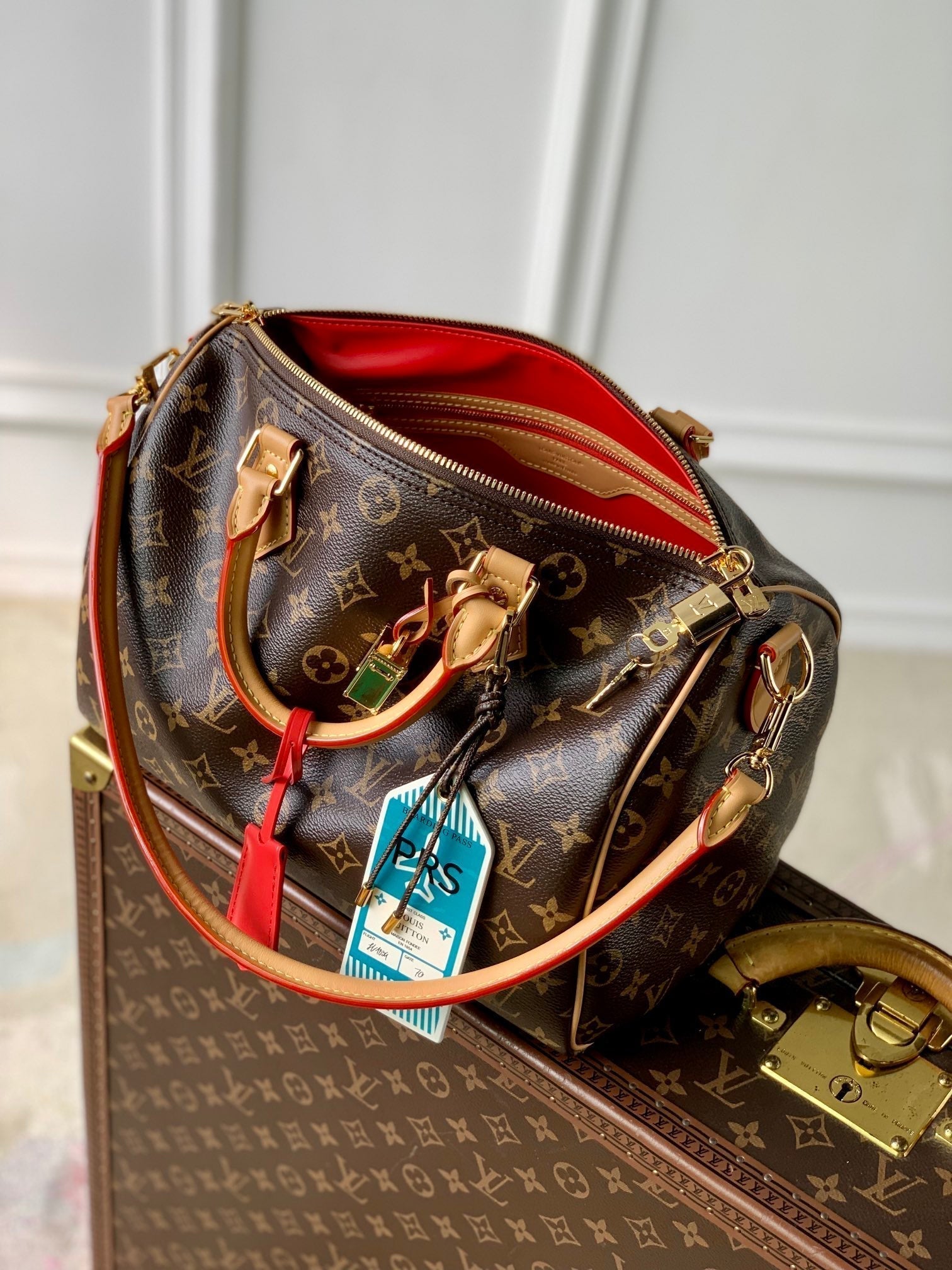 LOUIS VUITTON SPEEDY 30 SOFT CRAFTY IN BROWN MONOGRAM CALFSKIN RED TAG