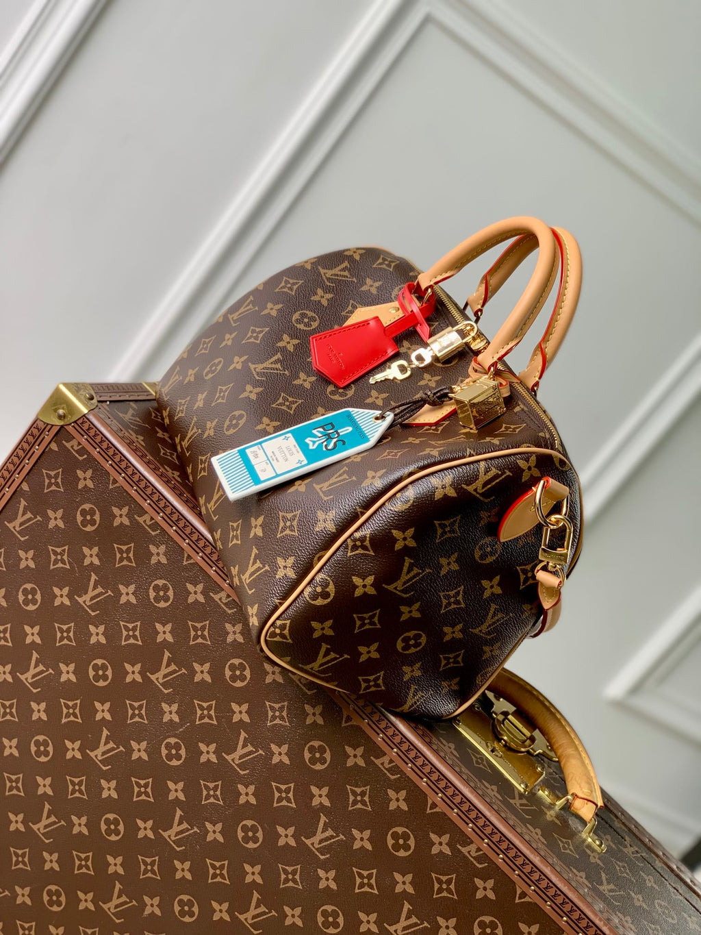 LOUIS VUITTON SPEEDY 30 SOFT CRAFTY IN BROWN MONOGRAM CALFSKIN RED TAG