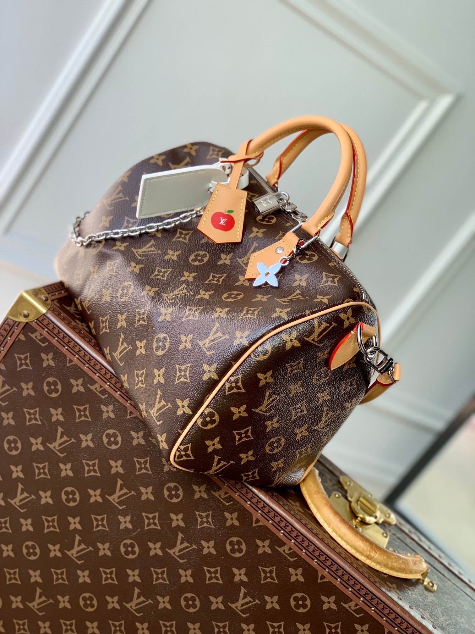 LOUIS VUITTON SPEEDY SOFT CRAFTY 30 IN BROWN LV MONOGRAM CALFSKIN RED TAG