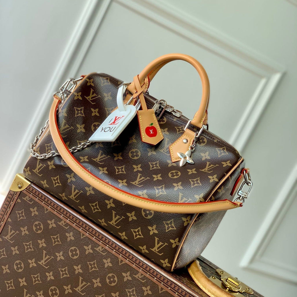 LOUIS VUITTON SPEEDY SOFT CRAFTY 30 IN BROWN LV MONOGRAM CALFSKIN RED TAG