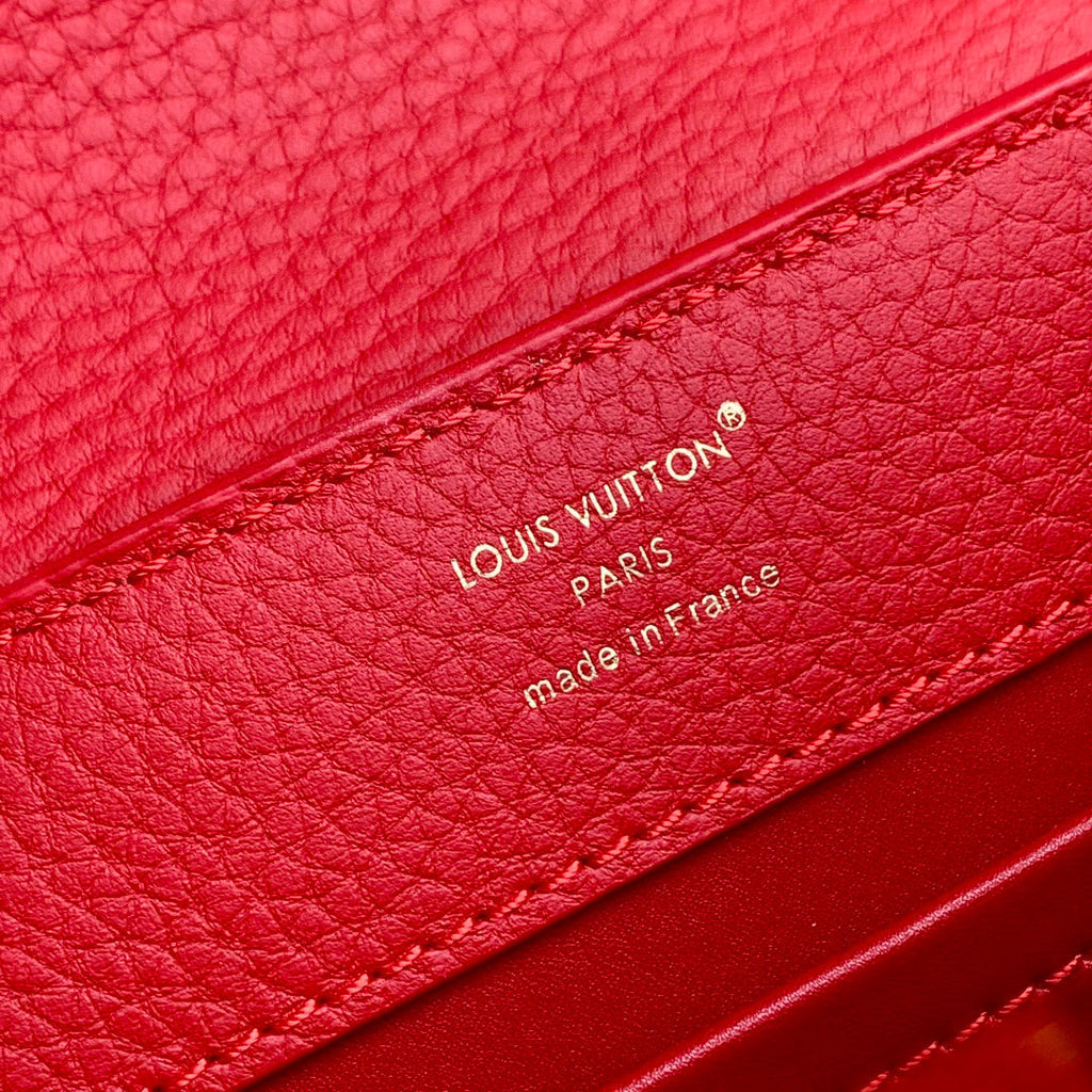 LOUIS VUITTON CAPUCINES MINI 23 IN RED TAURILLON GOLD HARDWARE