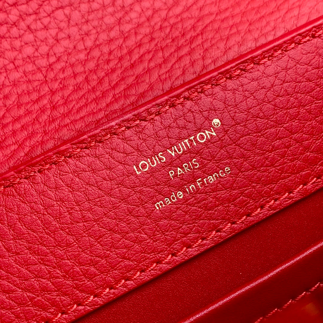 LOUIS VUITTON CAPUCINES MINI 23 IN RED TAURILLON GOLD HARDWARE