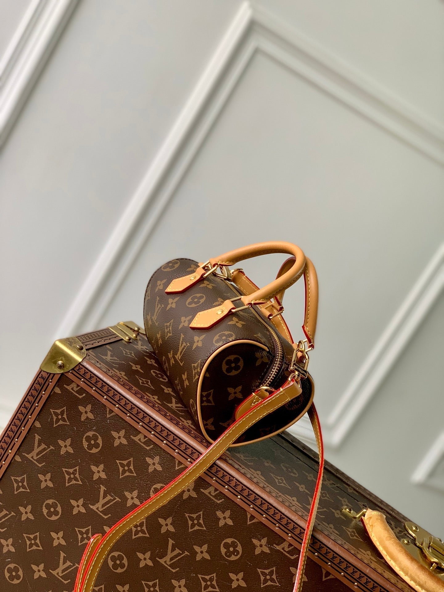 LOUIS VUITTON NANO SPEEDY DATING 18 IN BROWN COATED CANVAS GOLD HARDWARE