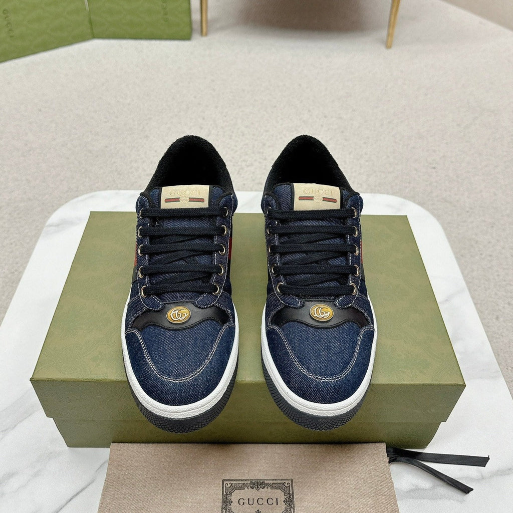 GUCCI WOMEN'S SCREENER TRAINER DENIM CALFSKIN