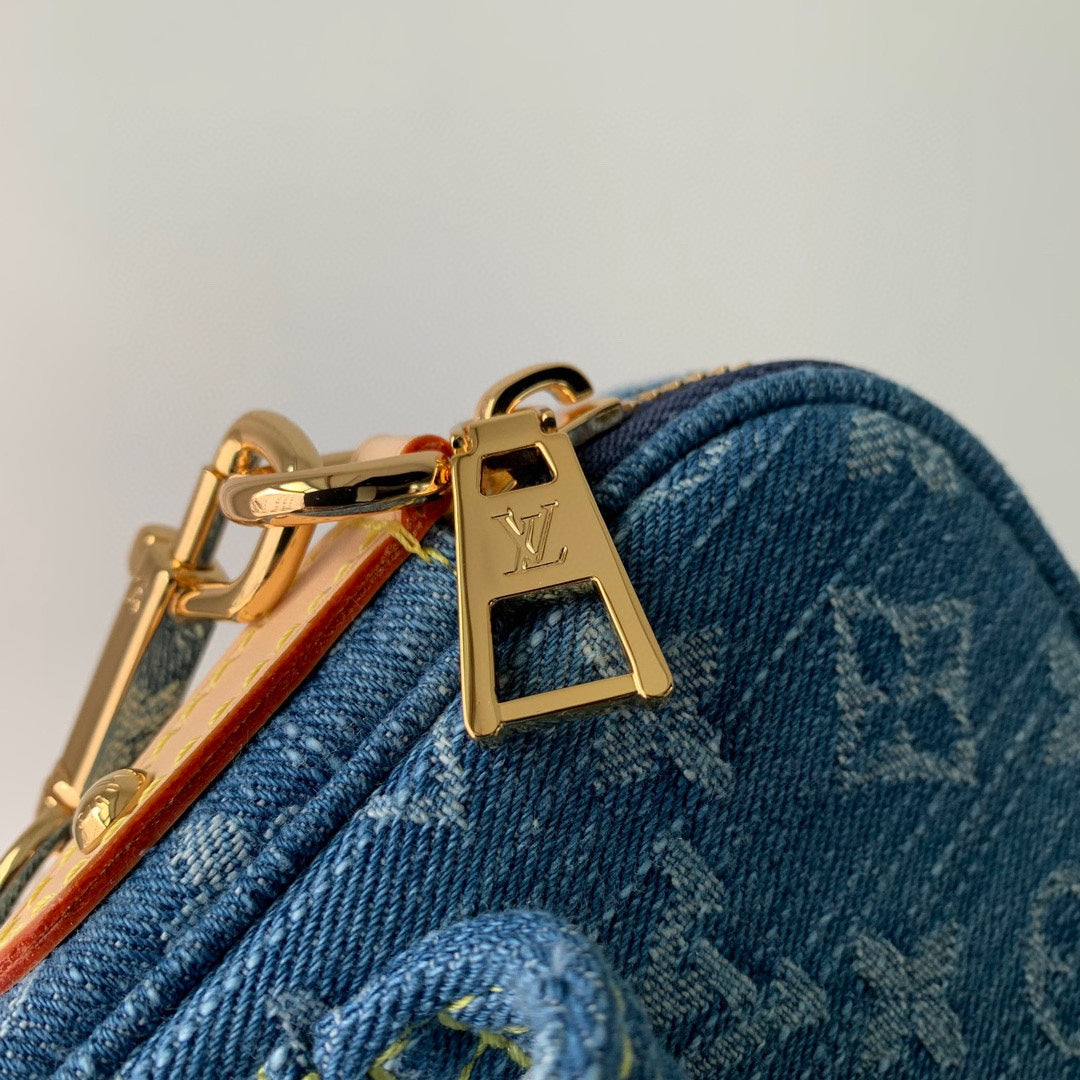 LOUIS VUITTON FAIRFAX POCHETTE 18 IN BLUE MONOGRAM DENIM GOLD HARDWARE