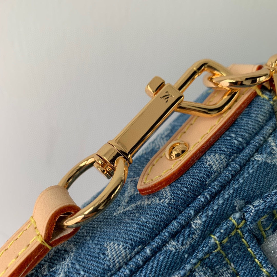 LOUIS VUITTON FAIRFAX POCHETTE 18 IN BLUE MONOGRAM DENIM GOLD HARDWARE