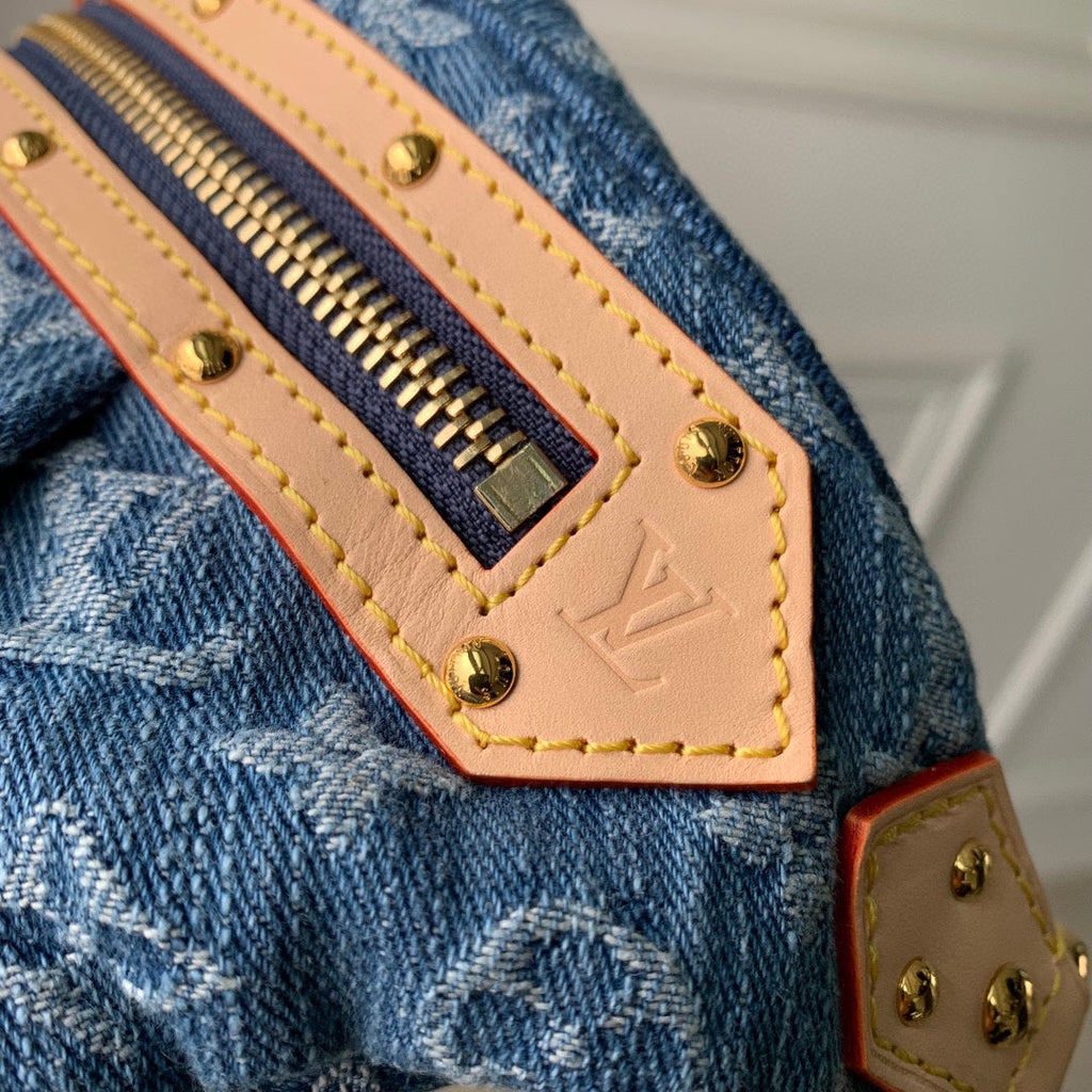 LOUIS VUITTON HIGH RISE 38 IN BLUE MONOGRAM DENIM GOLD HARDWARE