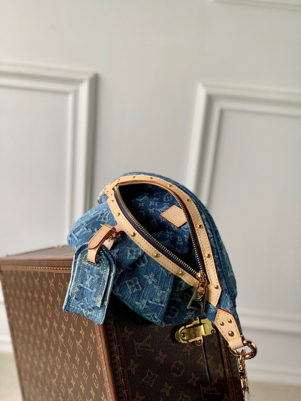 LOUIS VUITTON HIGH RISE 38 IN BLUE MONOGRAM DENIM GOLD HARDWARE