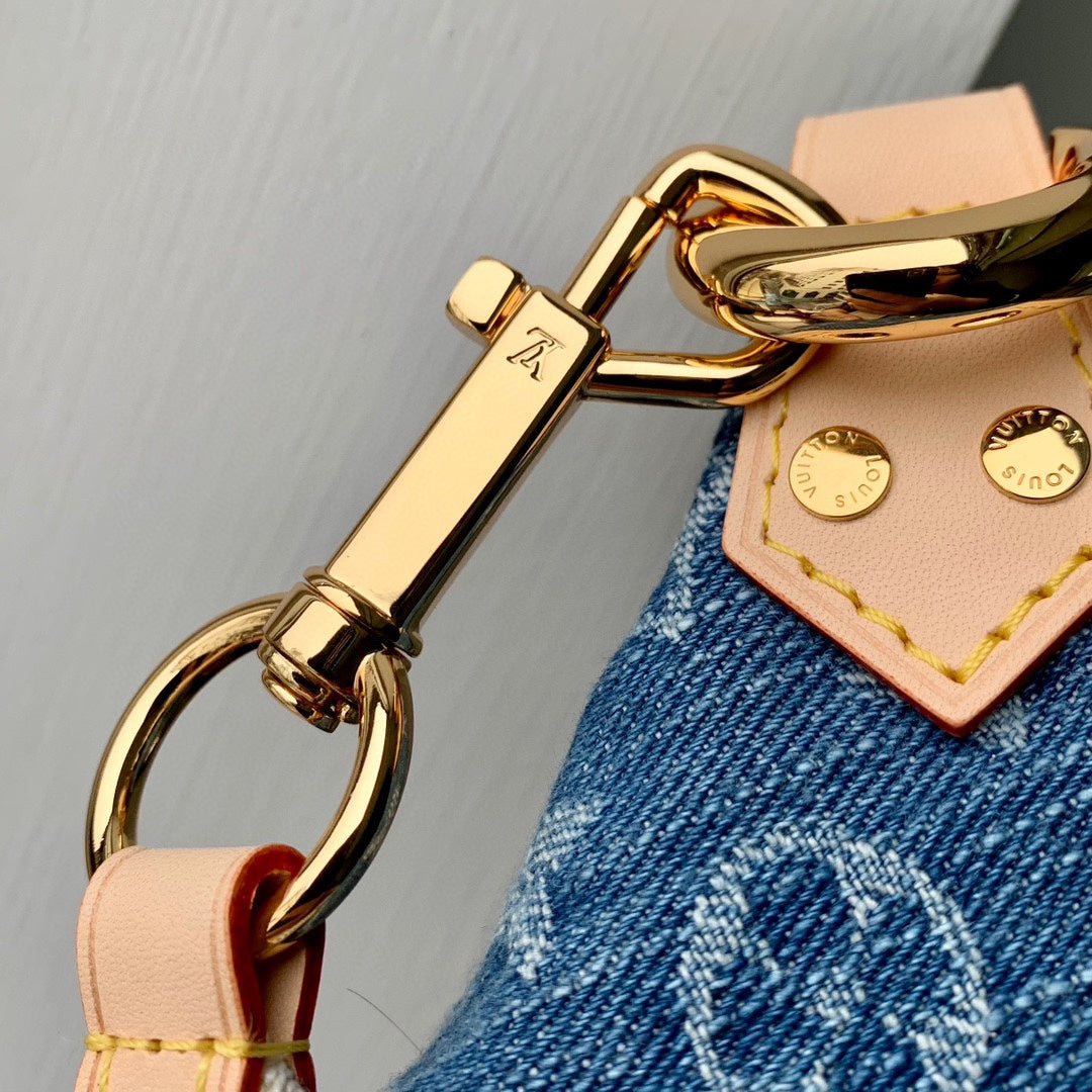 LOUIS VUITTON HIGH RISE 38 IN BLUE MONOGRAM DENIM GOLD HARDWARE