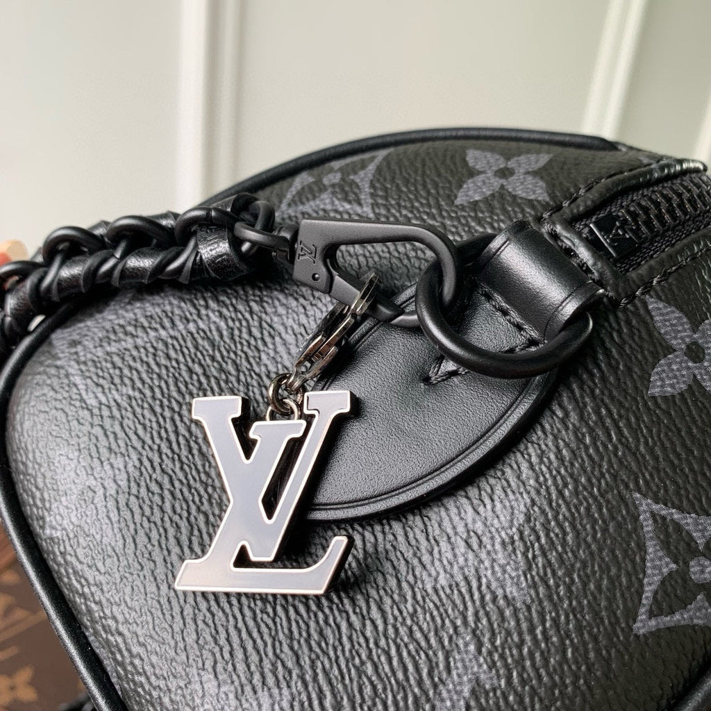 LOUIS VUITTON SPEEDY BAG 18 IN BLACK MONOGRAM COATED CANVAS BLACK HARDWARE