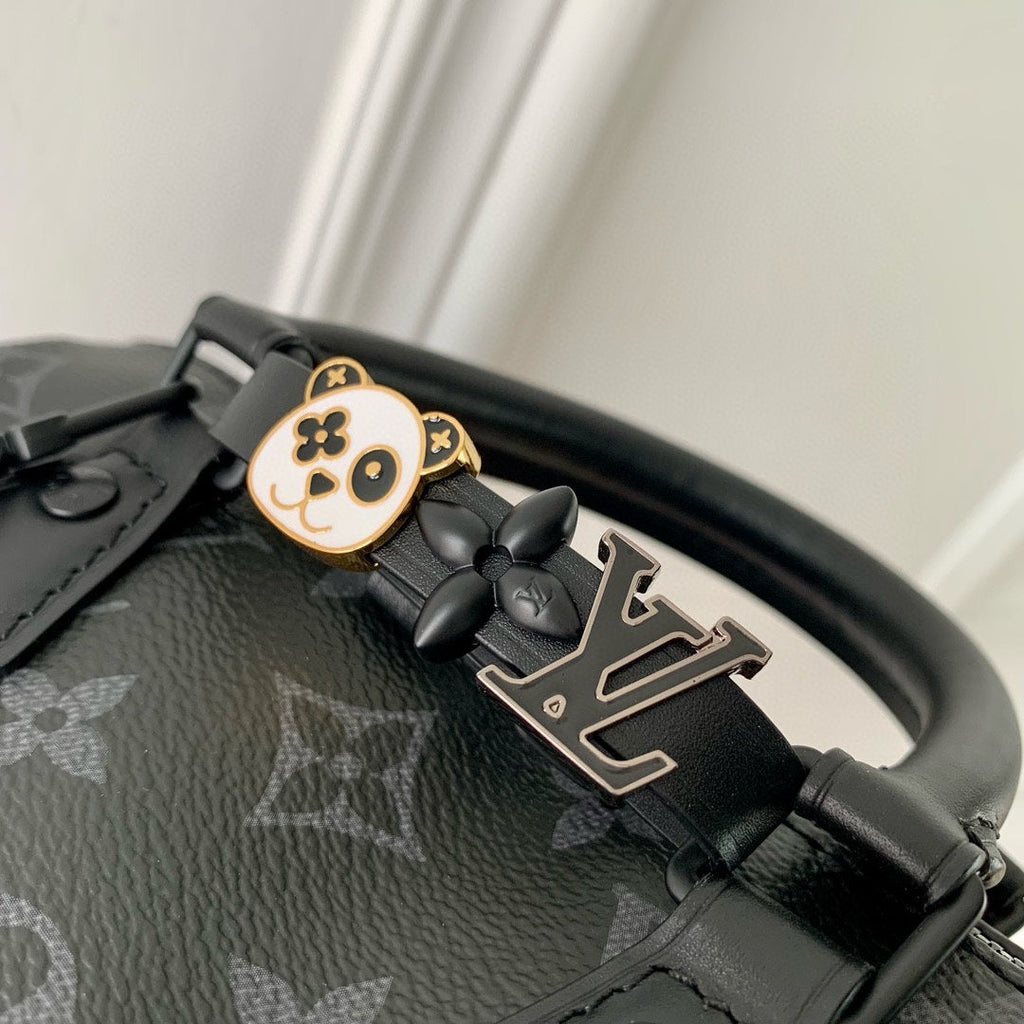 LOUIS VUITTON SPEEDY BAG 18 IN BLACK MONOGRAM COATED CANVAS BLACK HARDWARE