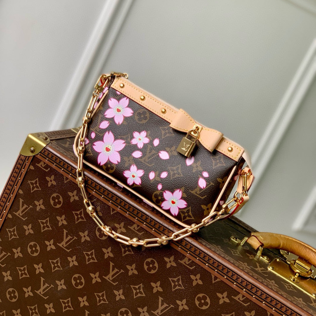 LOUIS VUITTON POCHETTE ACCESSOIRES 22 IN BROWN MONOGRAM CANVAS CHERRY BLOSSOM