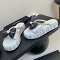 CHANEL PLATFORM FLIP-FLOPS IN WHITE TWEED FABRIC