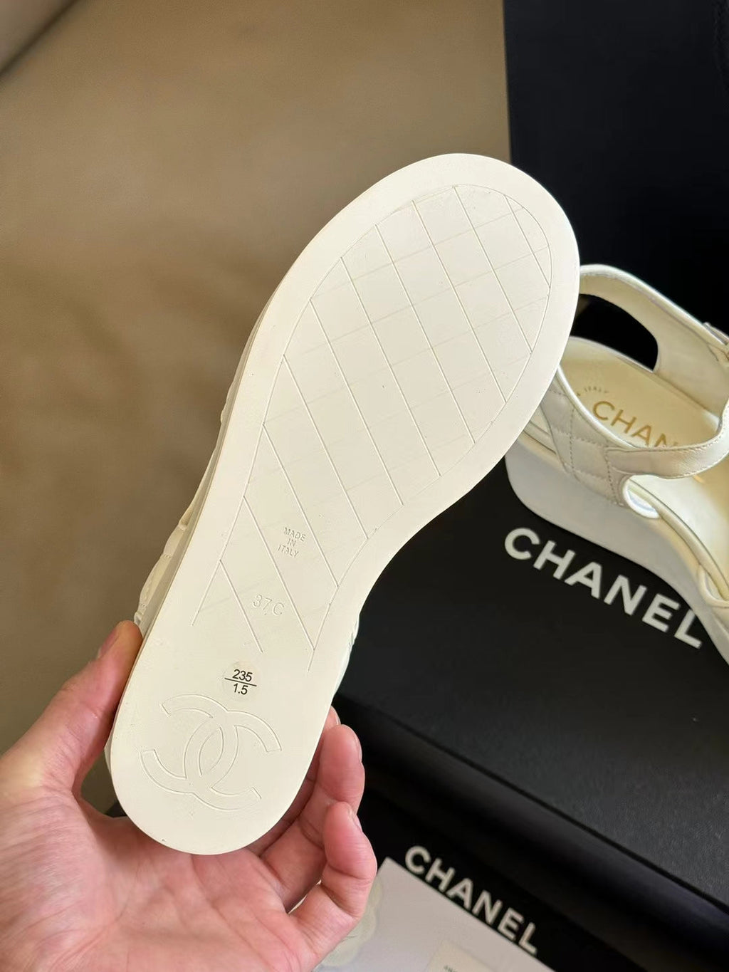 CHANEL CLASSIC WEDGE SANDALS IN WHITE LAMBSKIN