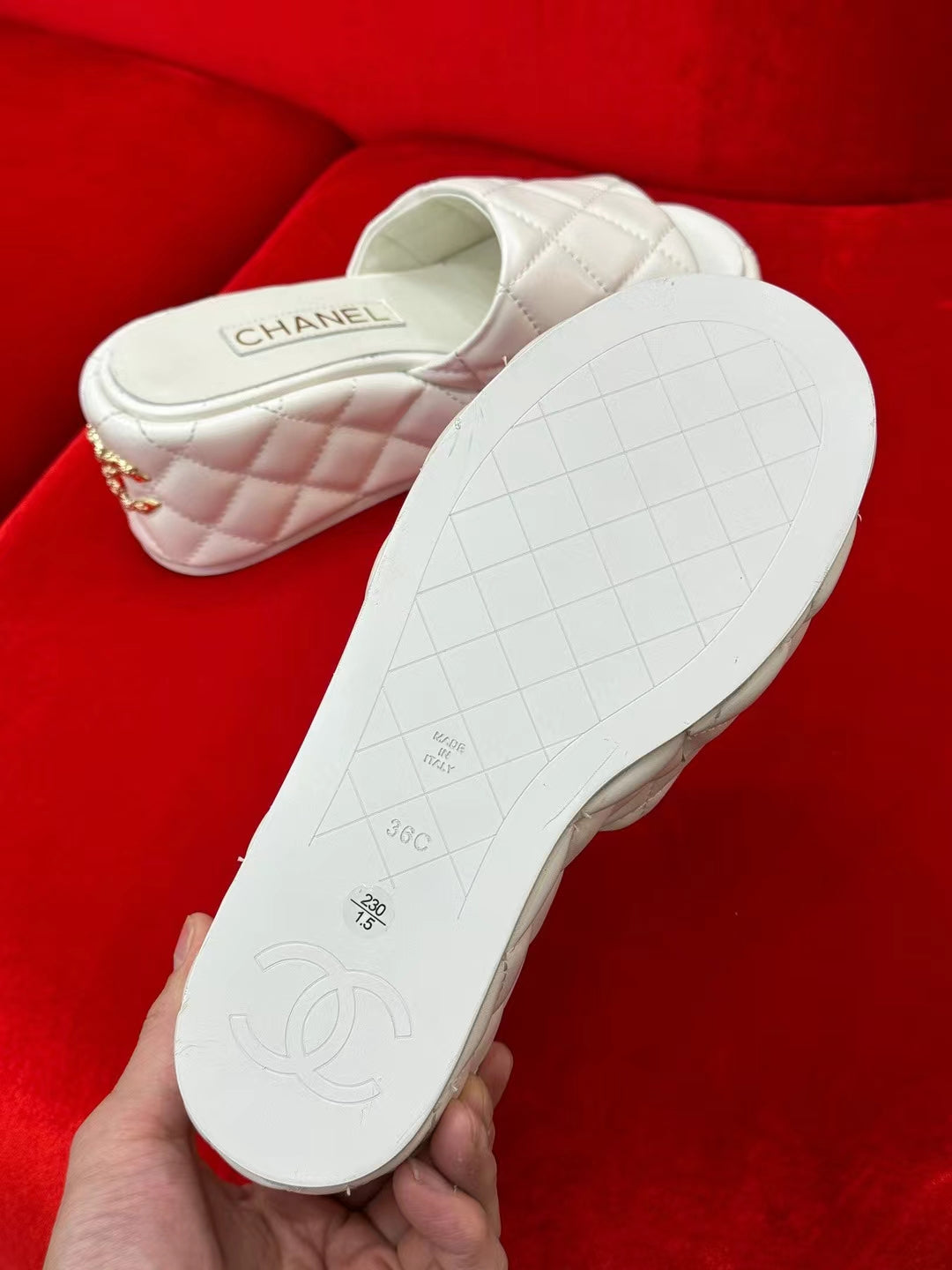 CHANEL WEDGE HEELS WHITE LAMBSKIN
