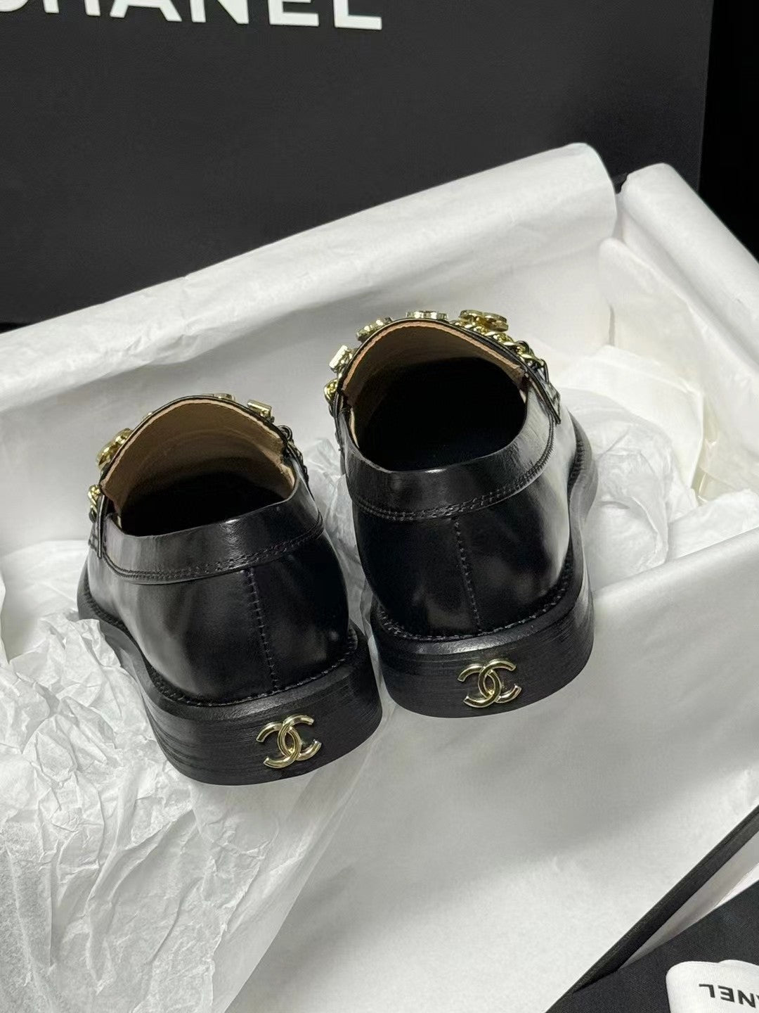 CHANEL LOAFERS BLACK QUILTED CALFSKIN