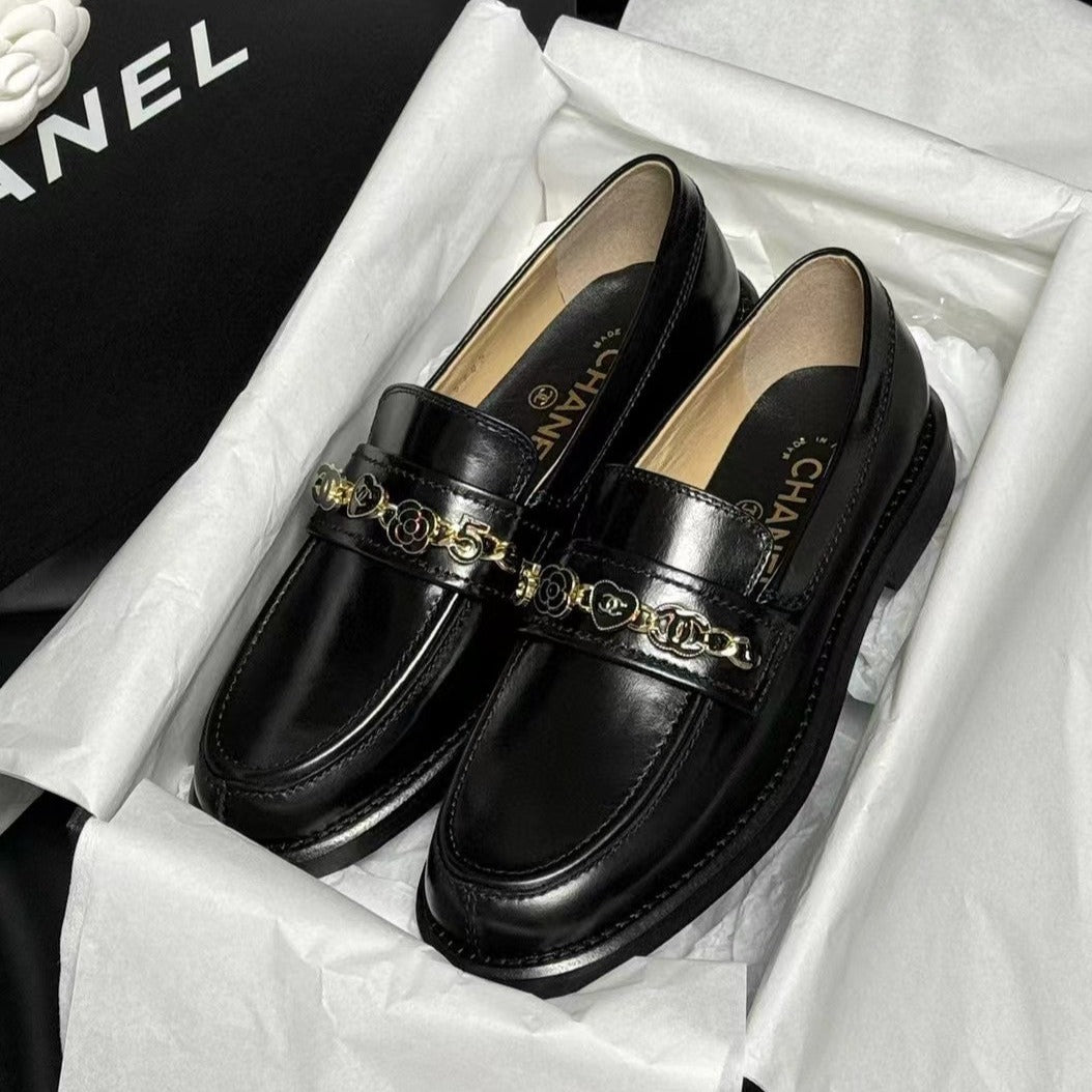 CHANEL LOAFERS BLACK QUILTED CALFSKIN