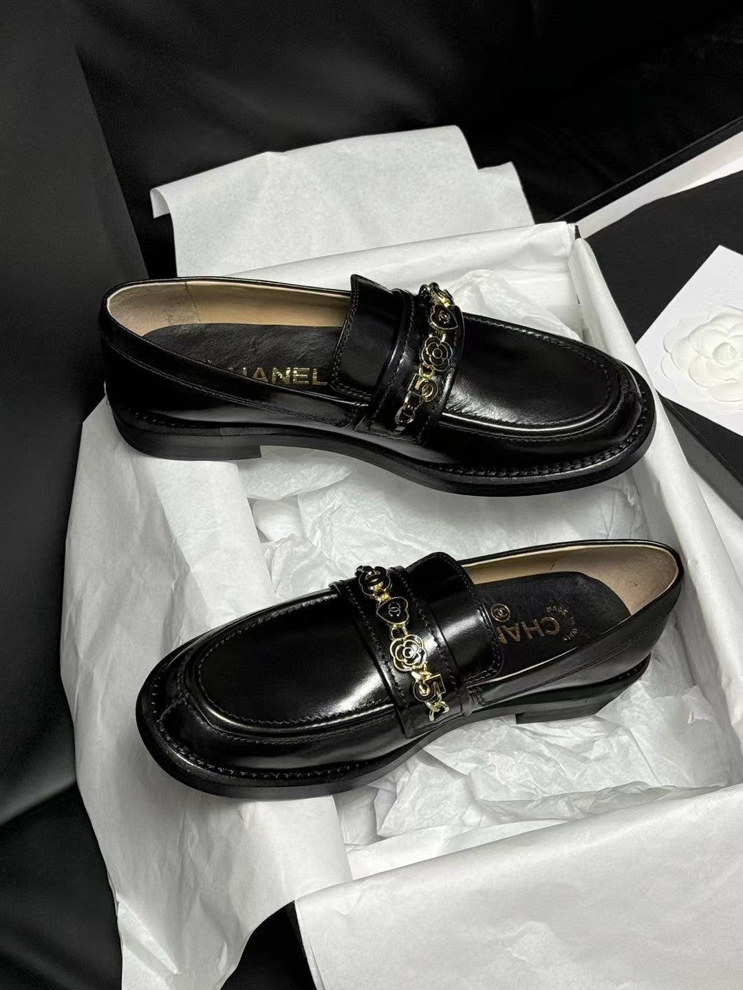 CHANEL LOAFERS BLACK QUILTED CALFSKIN