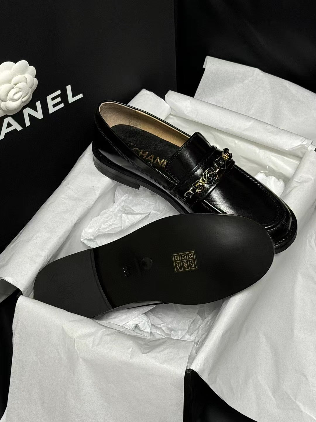 CHANEL LOAFERS BLACK QUILTED CALFSKIN