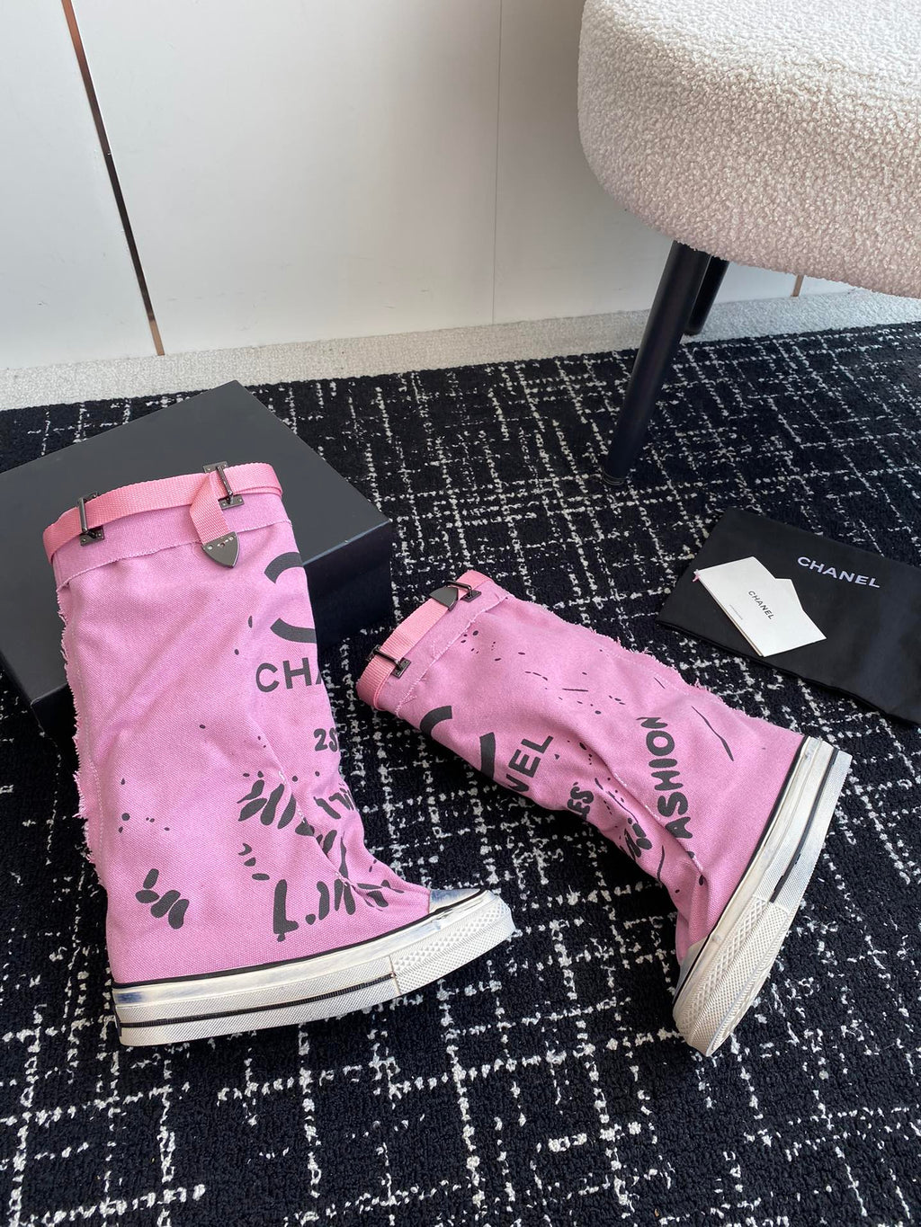 CHANEL HIGH BOOTS IN HOT PINK CANVAS