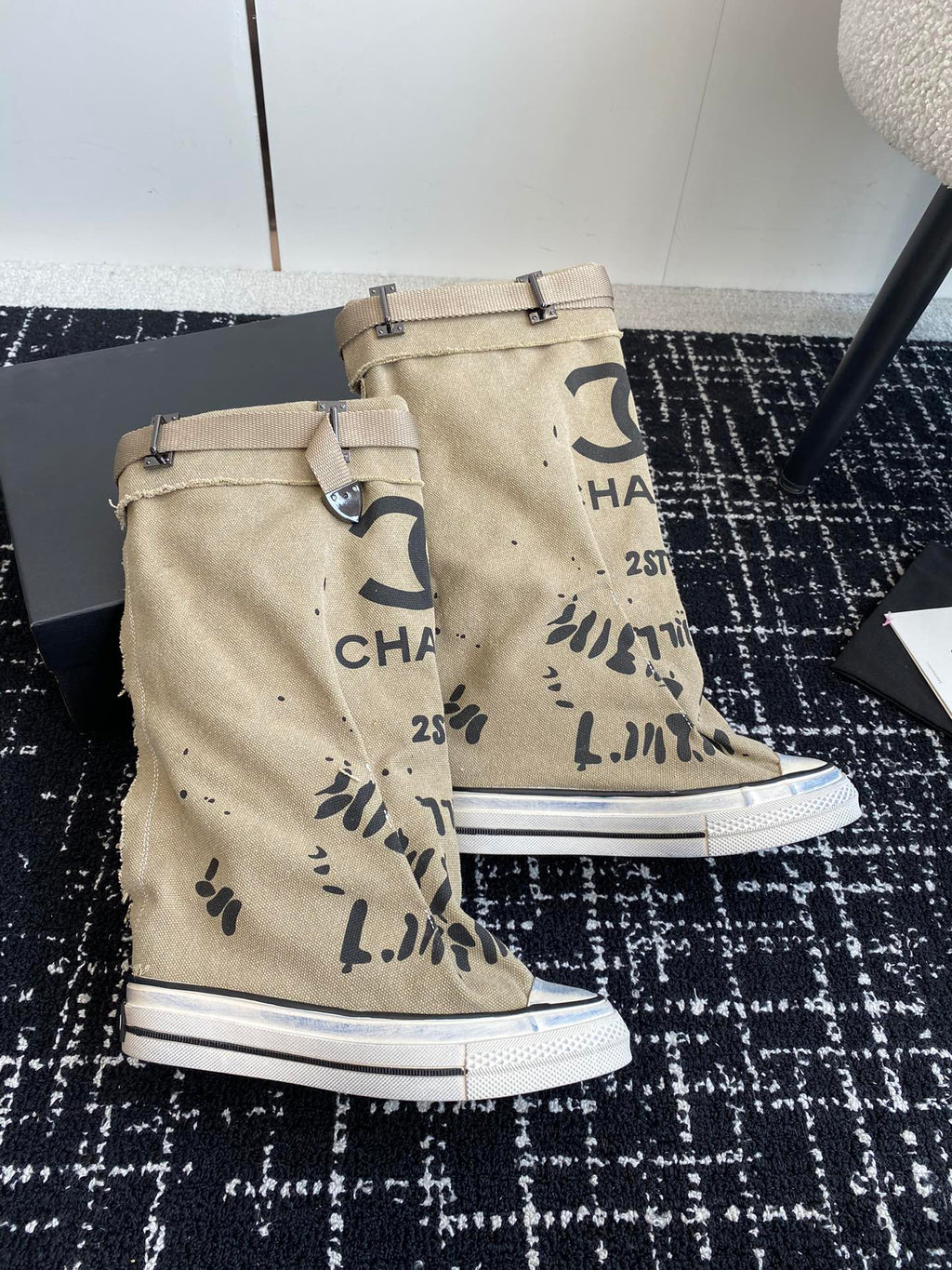 CHANEL HIGH BOOTS IN TORTILLA BROWN CANVAS