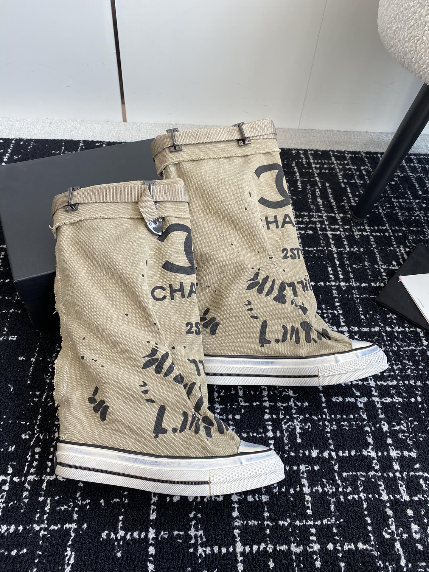 CHANEL HIGH BOOTS IN TORTILLA BROWN CANVAS
