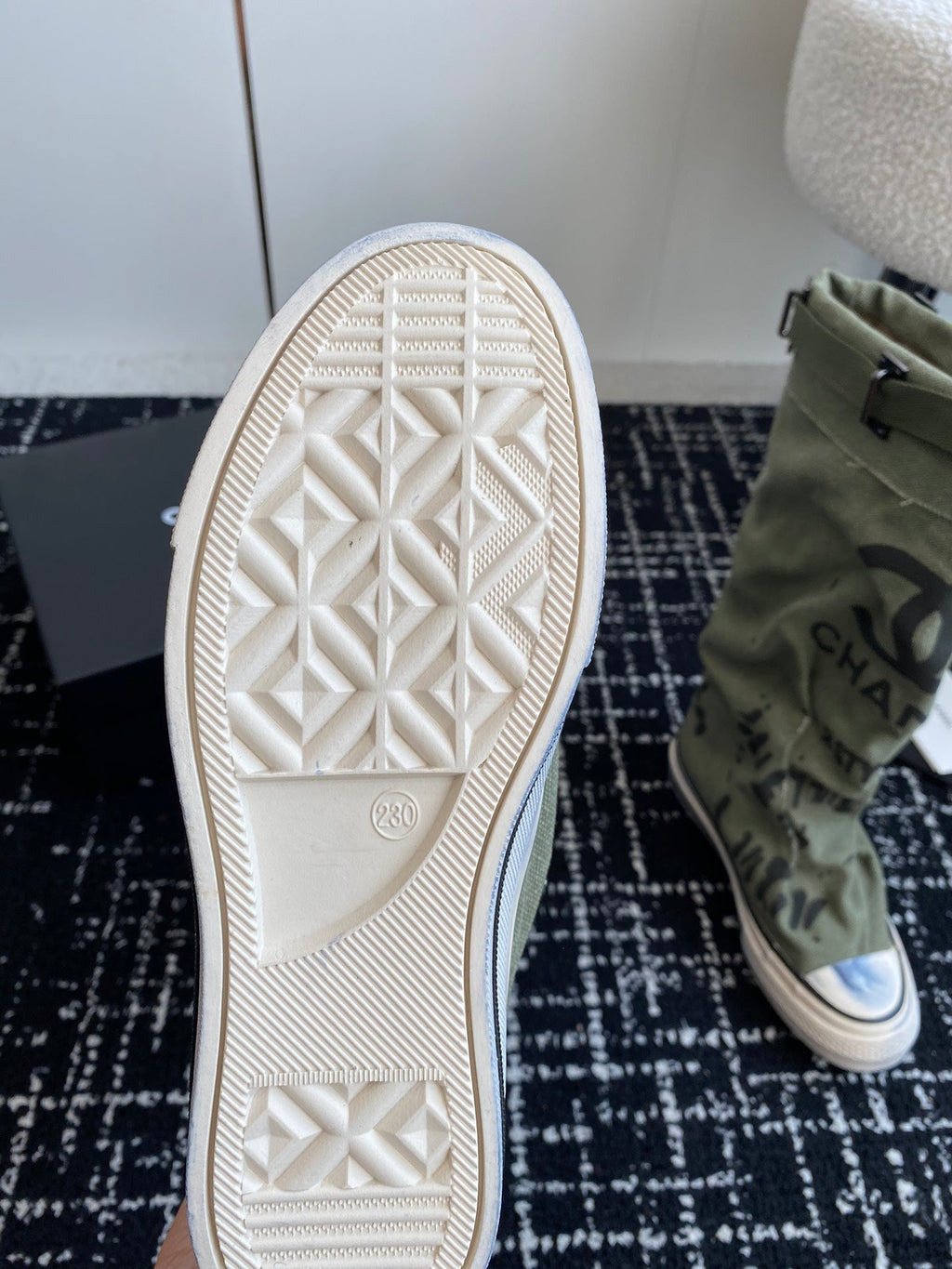 CHANEL HIGH BOOTS IN ARMY GREEN CANVAS