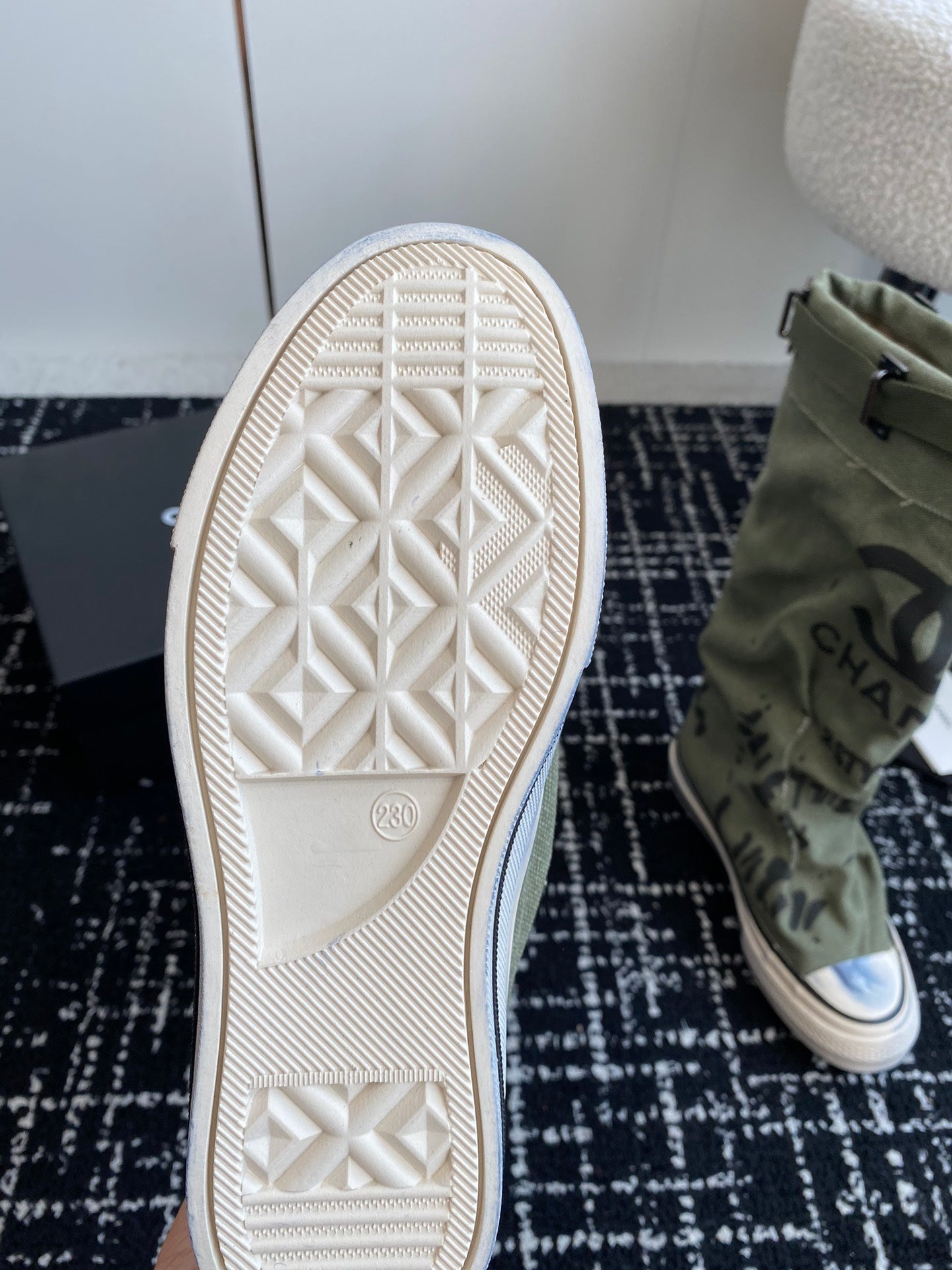 CHANEL HIGH BOOTS IN ARMY GREEN CANVAS