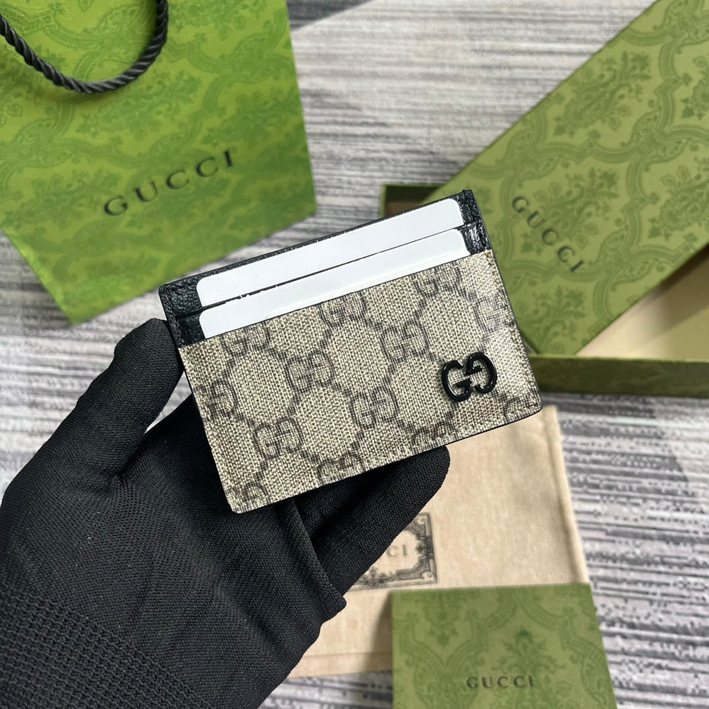 GUCCI CARD CASE 11 WITH  DETAIL IN BEIGE BROWN CALFSKIN