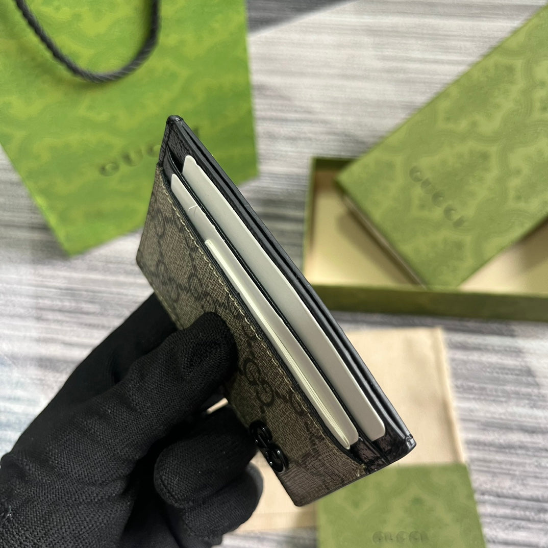 GUCCI CARD CASE 11 WITH  DETAIL IN BEIGE BROWN CALFSKIN