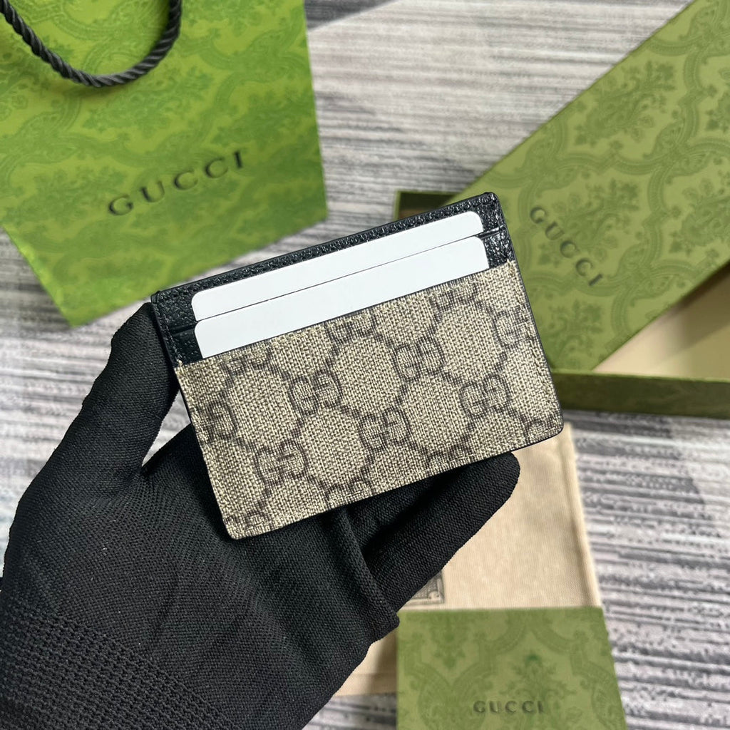 GUCCI CARD CASE 11 WITH  DETAIL IN BEIGE BROWN CALFSKIN