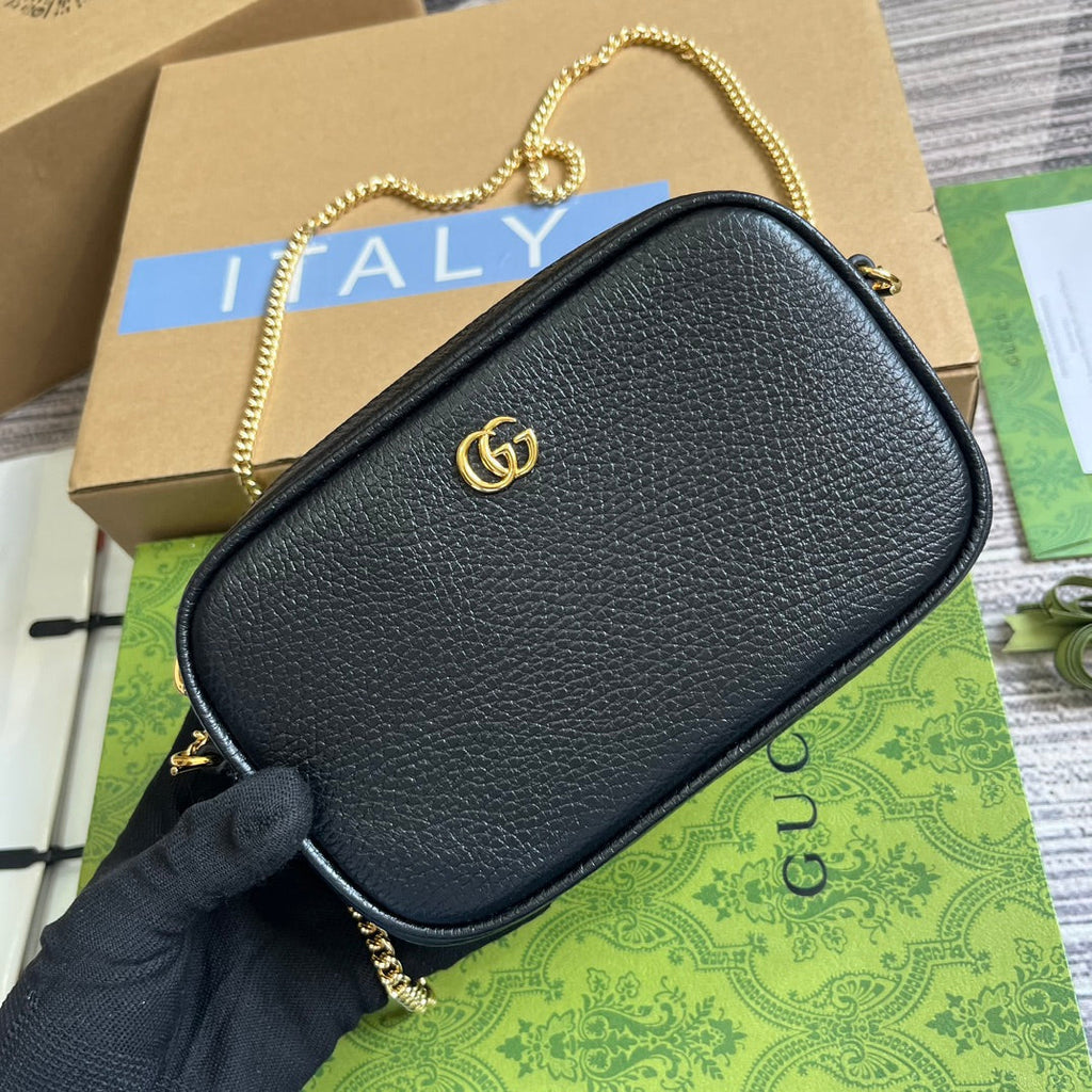 GUCCI MARMONT MINI 18 BAG IN BLACK CALFSKIN