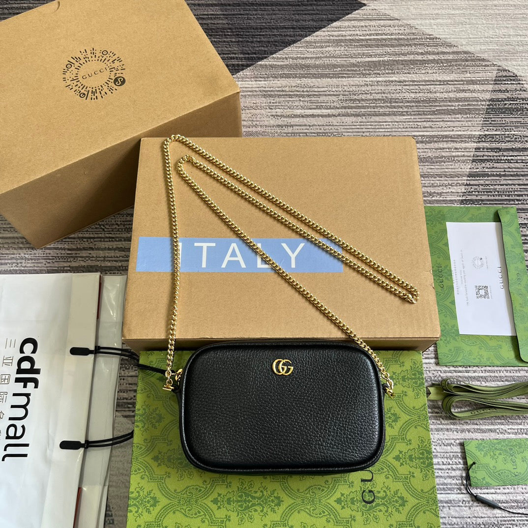 GUCCI MARMONT MINI 18 BAG IN BLACK CALFSKIN
